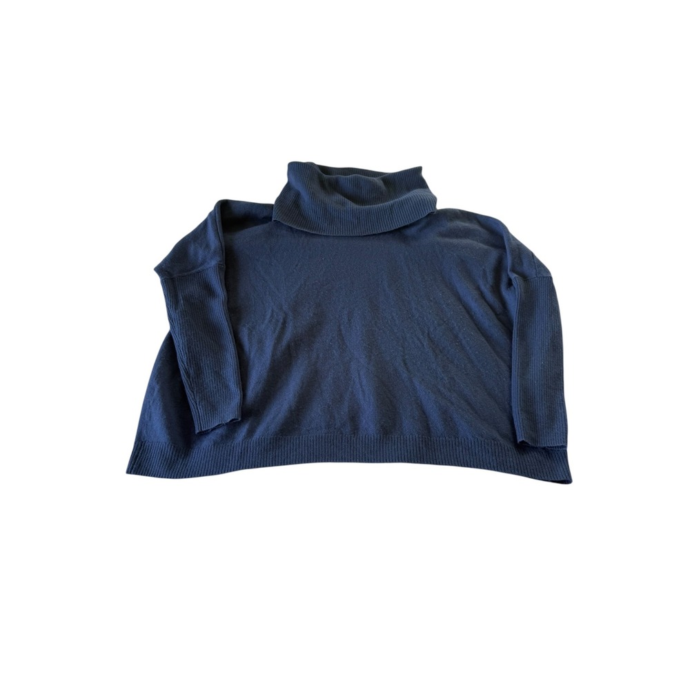 Cynthia Rowley Navy Blue 100% Extrafine Merino Wool Turtleneck Sweater S/M